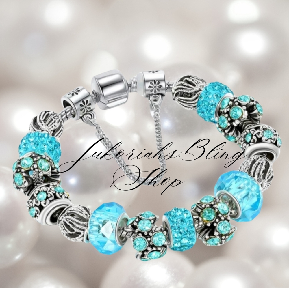 Elegant Blue and Silver Charm Bracelet